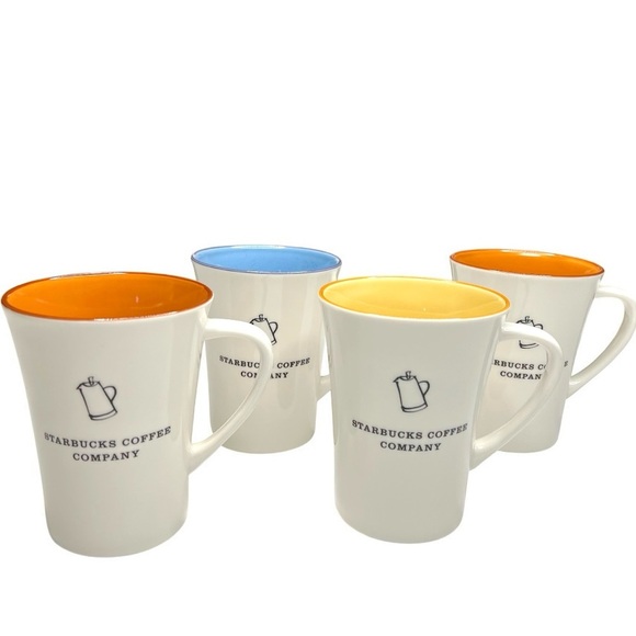 Starbucks Coffee Company White Percolator Pot Coffee Cup Mug Set of 4 14oz - Picture 1 of 10